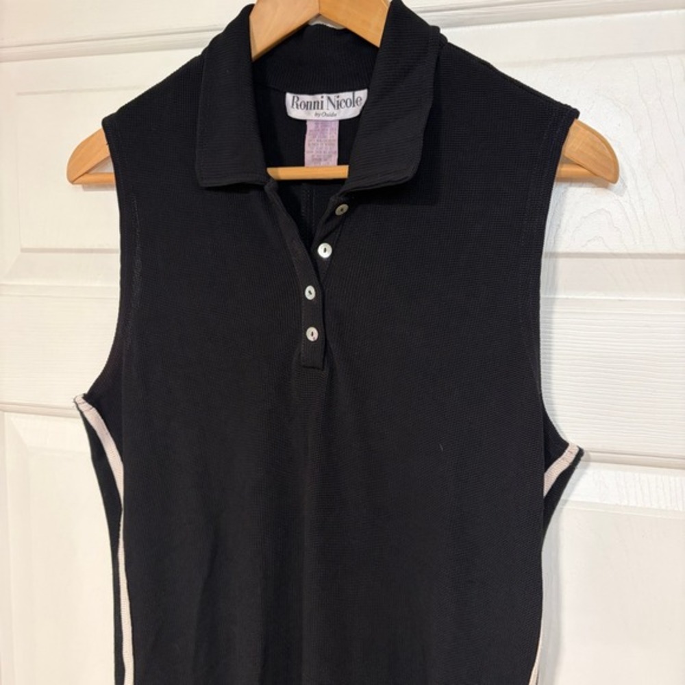 Vintage Ronni Nicole by Ouida Womens‎ L Black Sleeveless Knit Sporty Polo Dress